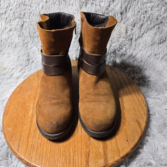 Steve Madden Womens Size 7.5M Brown Leather Biker Cognac Moto Zip Lug Sole Boots - Picture 9 of 12